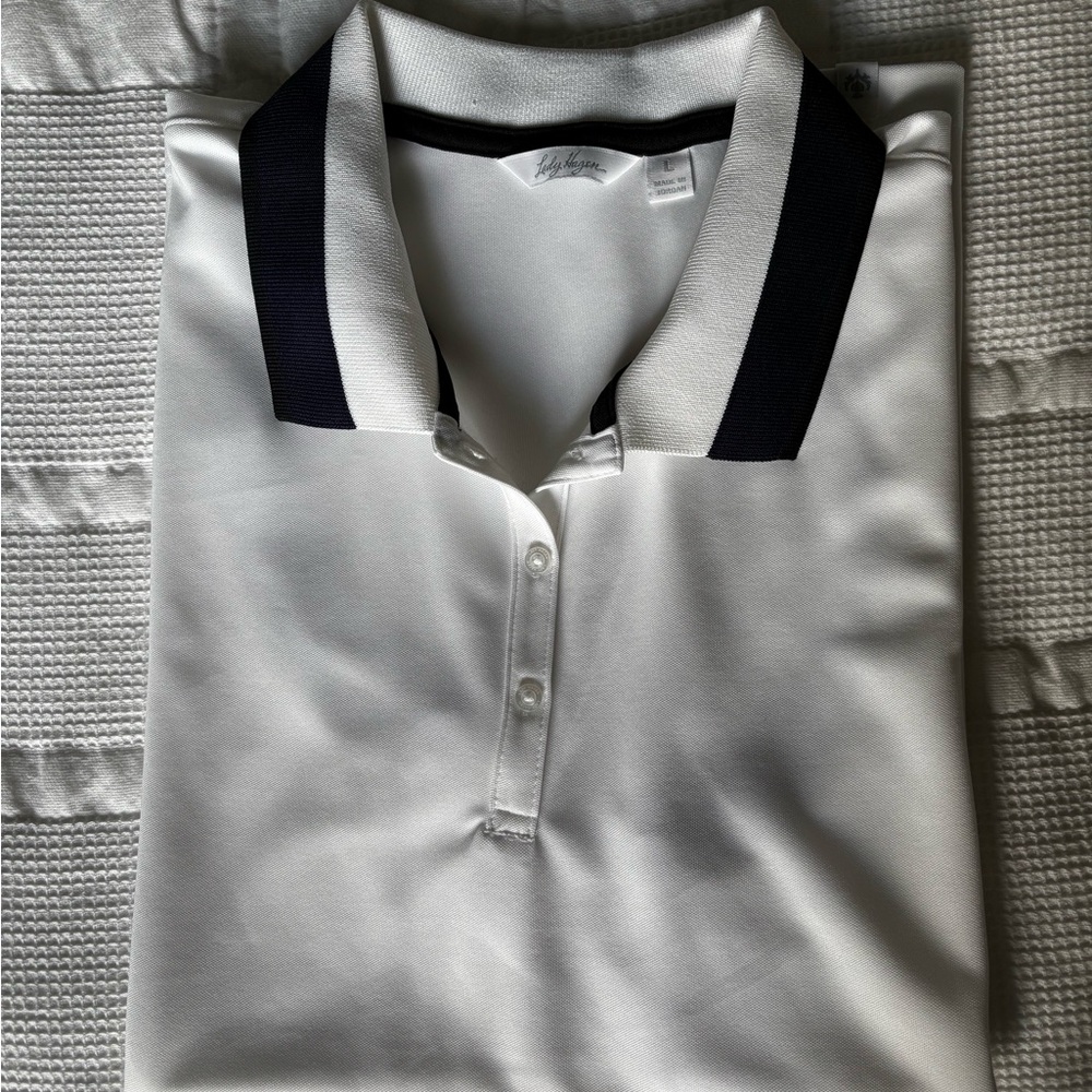 Lady Hagen White Button Down Shirt with Black Collar